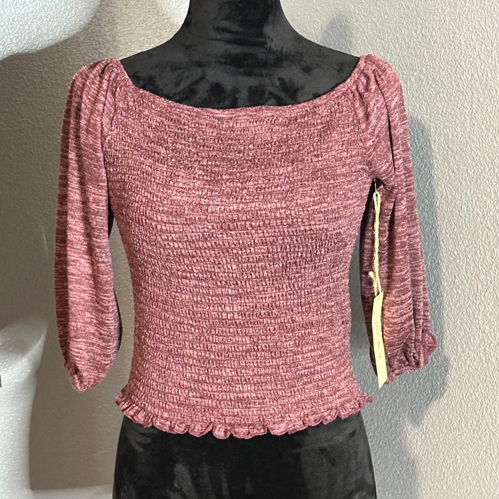 Me & U Smocked Square Neck Top Medium Mauve‎ Puff Sleeve Y2K Cottagecore Stretch